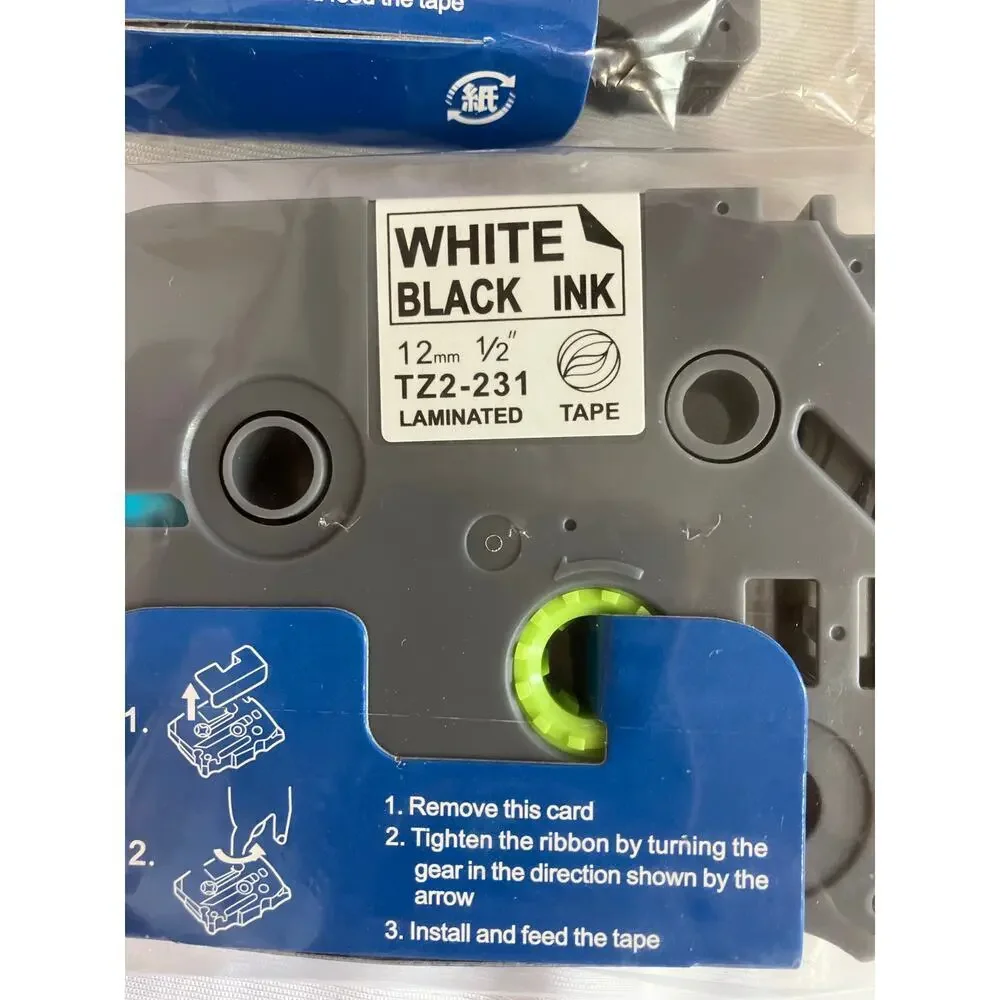 TZ2-231 White Black Ink Laminated Tape 9 pack 12mm 1/2inch